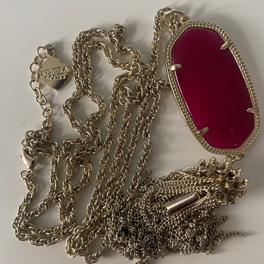 Kendra Scott “Rayne” Gold and Magenta Long Tassle / Pendant Necklace